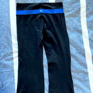 Lululemon size 4 flare yoga pants; black; reversible - used; length: 36 inches